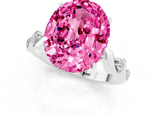 Platinum Oval Cut Pink Sapphire Solitaire Twisted Band with Round  Accents and Prong Setting