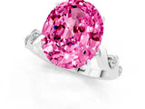 White gold Oval Cut Pink Sapphire Solitaire Twisted Band with Round  Accents and Prong Setting_13