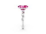White gold Oval Cut Pink Sapphire Solitaire Twisted Band with Round  Accents and Prong Setting_14