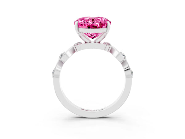 Silver Oval Cut Pink Sapphire Solitaire Twisted Band with Round  Accents and Prong Setting