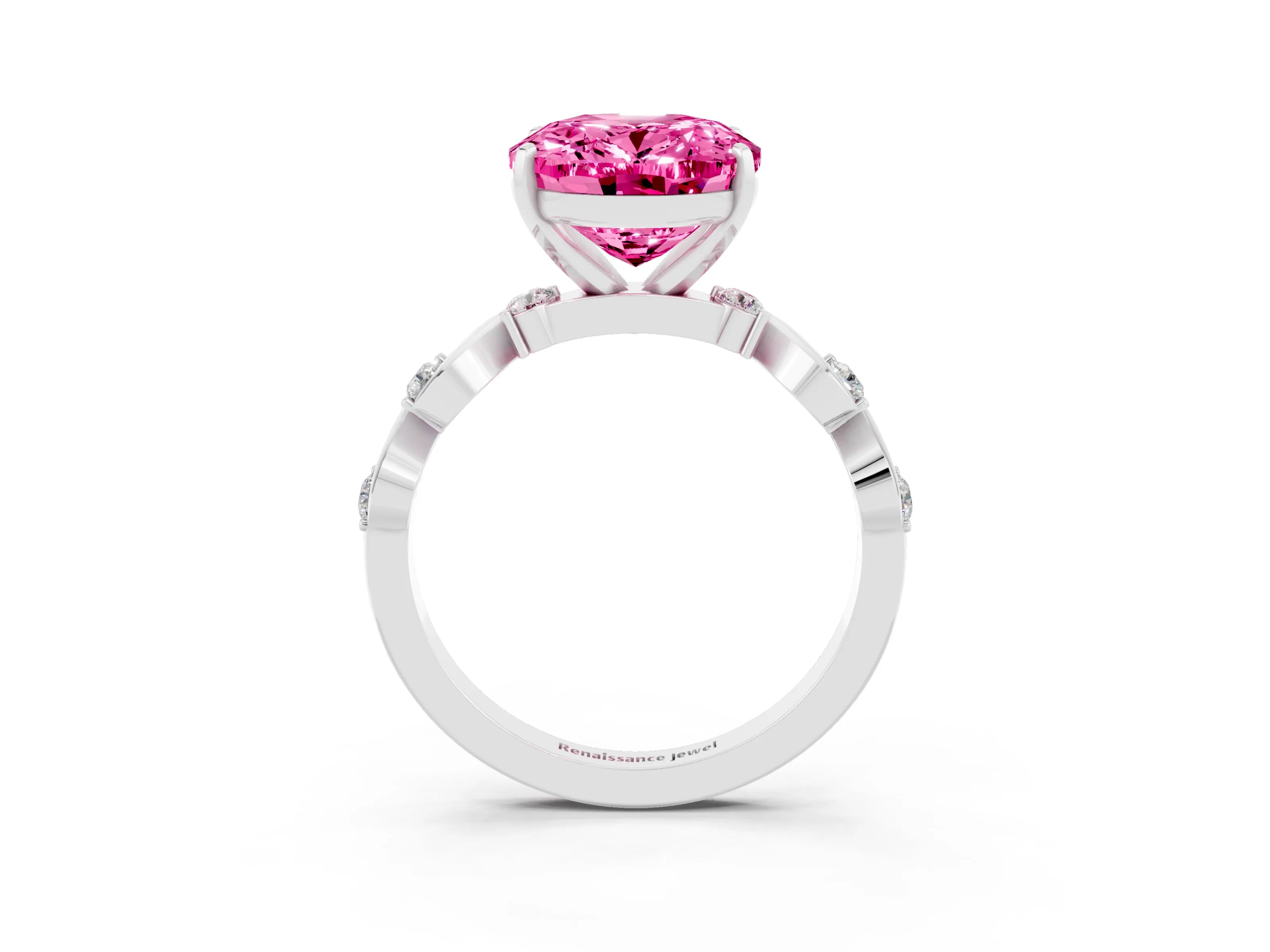 White gold Oval Cut Pink Sapphire Solitaire Twisted Band with Round  Accents and Prong Setting_15