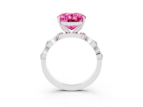 White gold Oval Cut Pink Sapphire Solitaire Twisted Band with Round  Accents and Prong Setting_15