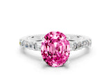 White gold Oval Cut Pink Sapphire Solitaire with Side Baguettes and Channel Set Band_24