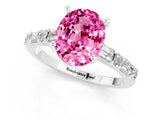 White gold Oval Cut Pink Sapphire Solitaire with Side Baguettes and Channel Set Band_25