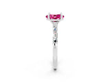 White gold Oval Cut Pink Sapphire Solitaire with Side Baguettes and Channel Set Band_26