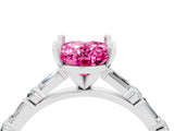 White gold Oval Cut Pink Sapphire Solitaire with Side Baguettes and Channel Set Band_28