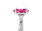 White gold Oval Cut Pink Sapphire Solitaire with Side Baguettes and Channel Set Band_29