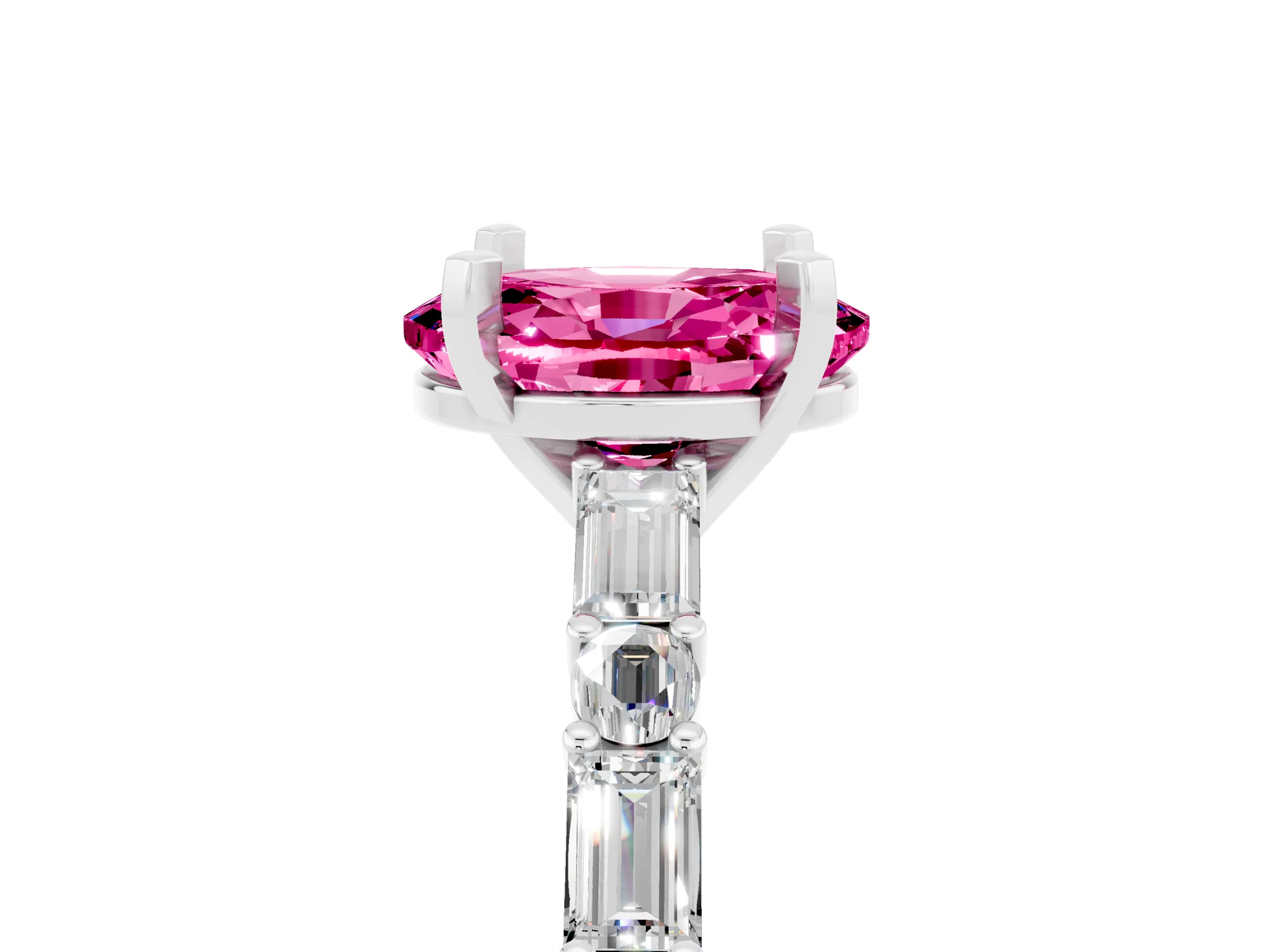 White gold Oval Cut Pink Sapphire Solitaire with Side Baguettes and Channel Set Band_29
