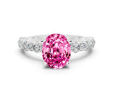 White gold Oval Cut Pink Sapphire Solitaire with Side Stones, Pave Band, Four-Prong Setting_60
