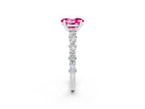 White gold Oval Cut Pink Sapphire Solitaire with Side Stones, Pave Band, Four-Prong Setting_62