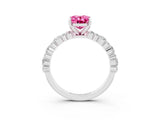 White gold Oval Cut Pink Sapphire Solitaire with Side Stones, Pave Band, Four-Prong Setting_63