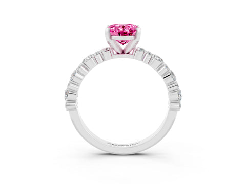 White gold Oval Cut Pink Sapphire Solitaire with Side Stones, Pave Band, Four-Prong Setting_63