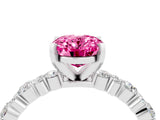 White gold Oval Cut Pink Sapphire Solitaire with Side Stones, Pave Band, Four-Prong Setting_64