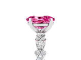 White gold Oval Cut Pink Sapphire Solitaire with Side Stones, Pave Band, Four-Prong Setting_65