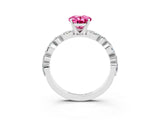 White gold Oval Cut Pink Sapphire Solitaire with Side Stones on a Pavé Band and Four-Prong Setting_27