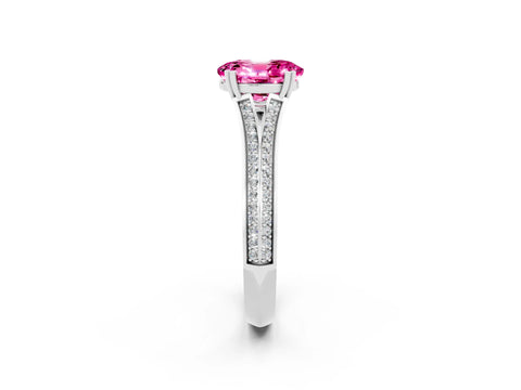 White gold Oval Cut Pink Sapphire Split Shank Engagement Ring with Pavé Band_26