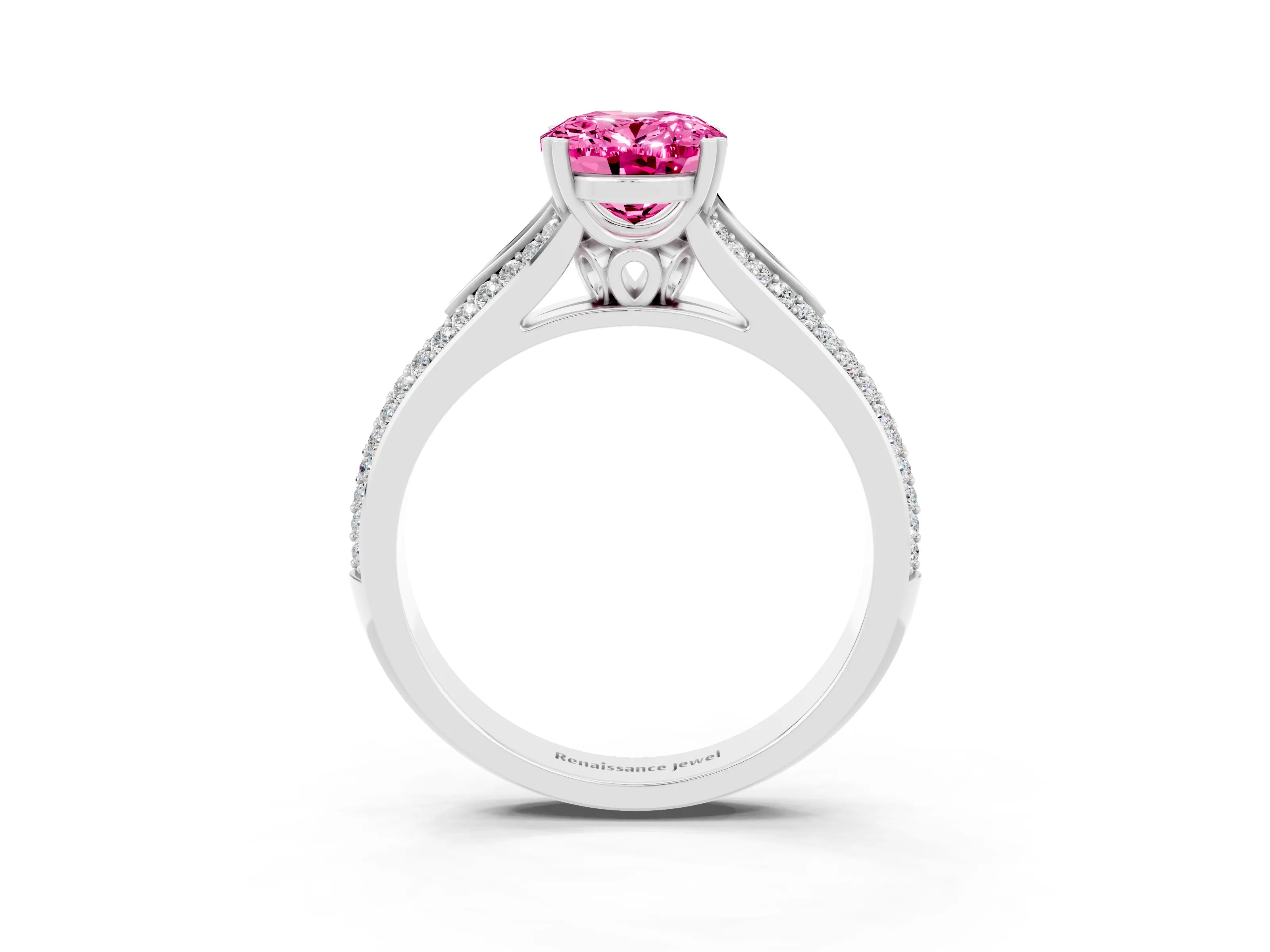 White gold Oval Cut Pink Sapphire Split Shank Engagement Ring with Pavé Band_27