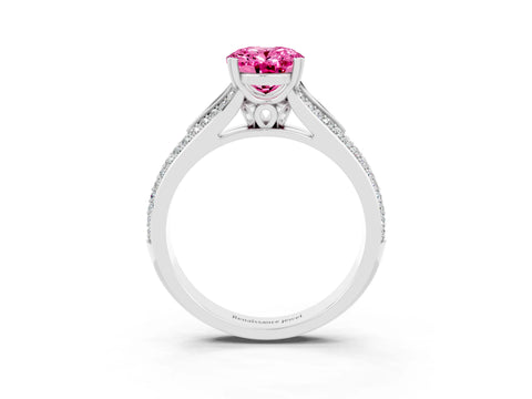 White gold Oval Cut Pink Sapphire Split Shank Engagement Ring with Pavé Band_27