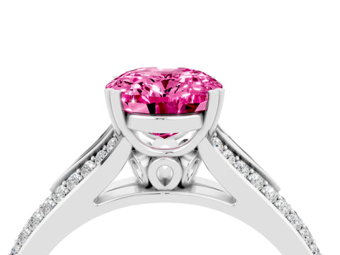 White gold Oval Cut Pink Sapphire Split Shank Engagement Ring with Pavé Band_28