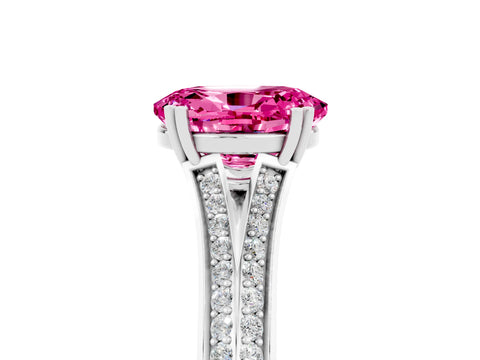 White gold Oval Cut Pink Sapphire Split Shank Engagement Ring with Pavé Band_29