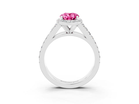 White gold Oval Cut Pink Sapphire Split Shank Halo Ring with Four-Prong Setting_15