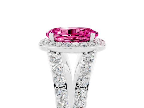 White gold Oval Cut Pink Sapphire Split Shank Halo Ring with Four-Prong Setting_17