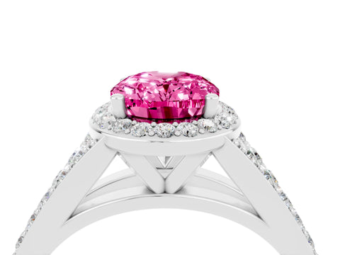 White gold Oval Cut Pink Sapphire Split Shank Halo Ring with Four-Prong Setting_28