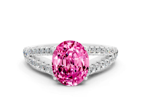 White gold Oval Cut Pink Sapphire Split Shank Pavé Engagement Ring with Four-Prong Setting_12