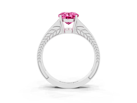 White gold Oval Cut Pink Sapphire Split Shank Ring with Pavé Band and Four-Prong Setting_3