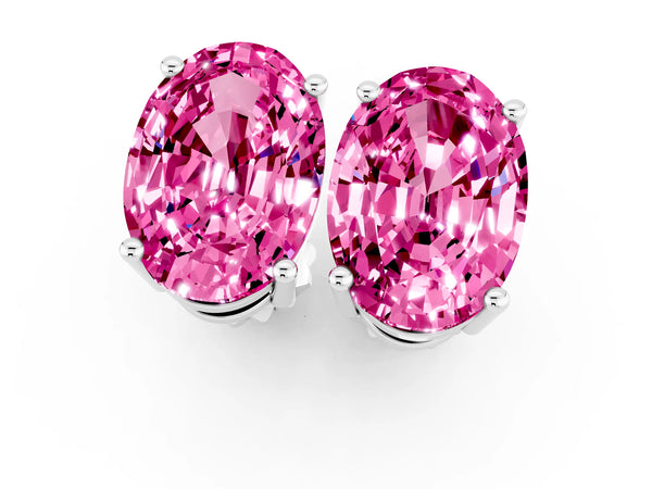 Platinum Oval Cut Pink Sapphire Stud Earrings