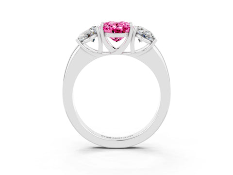 White gold Oval Cut Pink Sapphire Three-Stone Ring with Four-Prong Setting and Classic Band_3