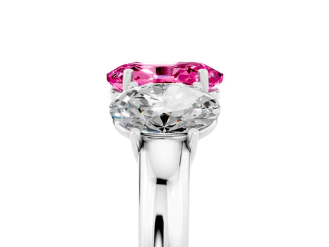 White gold Oval Cut Pink Sapphire Three-Stone Ring with Four-Prong Setting and Classic Band_5