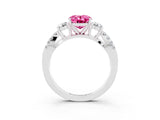 White gold Oval Cut Pink Sapphire Three-Stone Ring with Pavé Split Shank and Four-Prong Setting_39