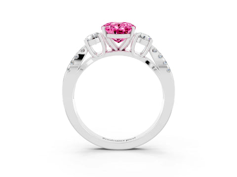 White gold Oval Cut Pink Sapphire Three-Stone Ring with Pavé Split Shank and Four-Prong Setting_39