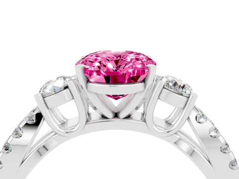 White gold Oval Cut Pink Sapphire Three-Stone Ring with Pavé Split Shank and Four-Prong Setting_40