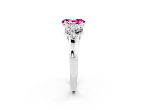 White gold Oval Cut Pink Sapphire Three-Stone Ring with Prong Setting and Classic Band_2