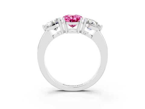 White gold Oval Cut Pink Sapphire Three-Stone Ring with Prong Setting and Classic Band_3