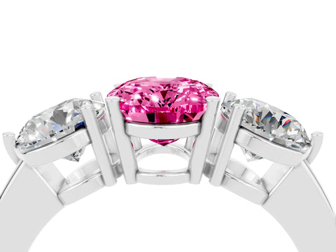 White gold Oval Cut Pink Sapphire Three-Stone Ring with Prong Setting and Classic Band_4