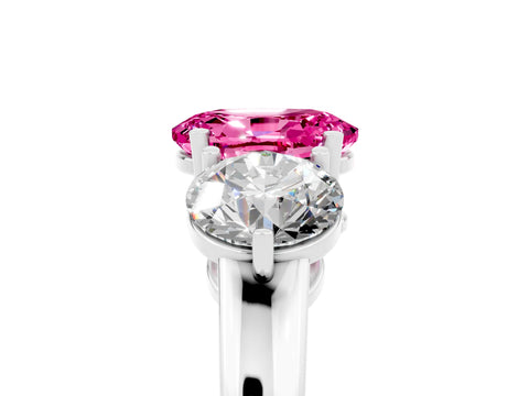 White gold Oval Cut Pink Sapphire Three-Stone Ring with Prong Setting and Classic Band_5