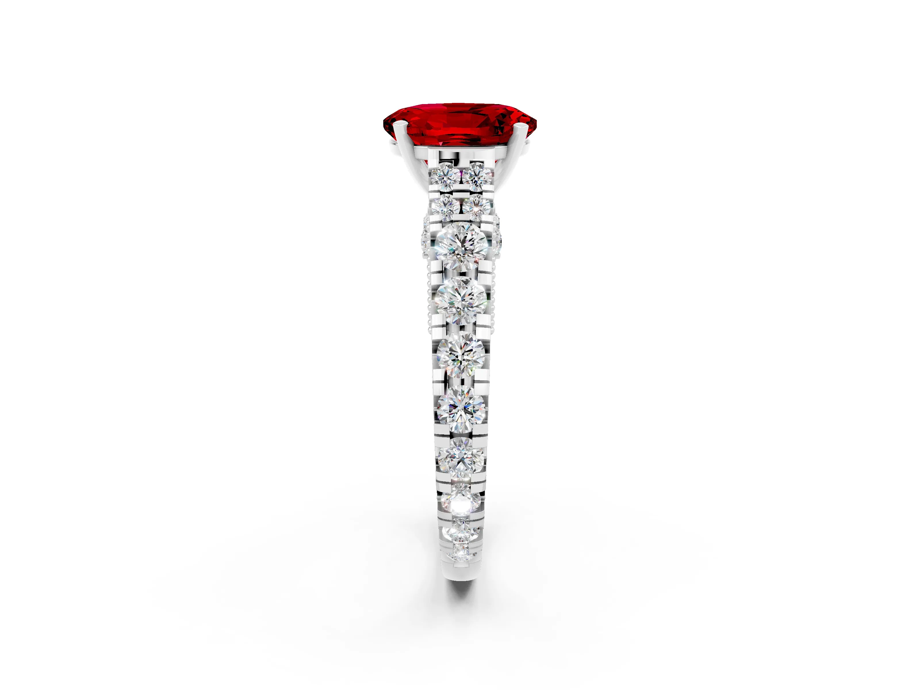 White gold Oval Cut Ruby Classic Solitaire Ring with Pavé Band and Four-Prong Setting_2
