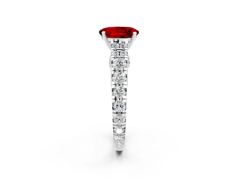 White gold Oval Cut Ruby Classic Solitaire Ring with Pavé Band and Four-Prong Setting_2