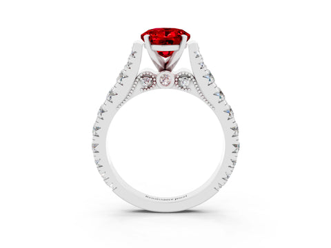 White gold Oval Cut Ruby Classic Solitaire Ring with Pavé Band and Four-Prong Setting_3