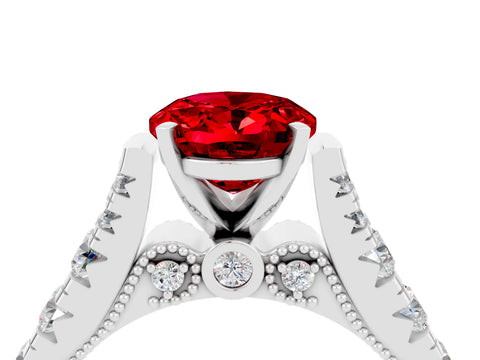 White gold Oval Cut Ruby Classic Solitaire Ring with Pavé Band and Four-Prong Setting_4