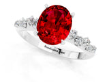 White gold Oval Cut Ruby Cluster Side Stone Solitaire Ring with Prong Setting_25