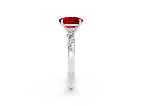 White gold Oval Cut Ruby Cluster Side Stone Solitaire Ring with Prong Setting_26