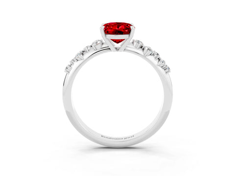 White gold Oval Cut Ruby Cluster Side Stone Solitaire Ring with Prong Setting_27