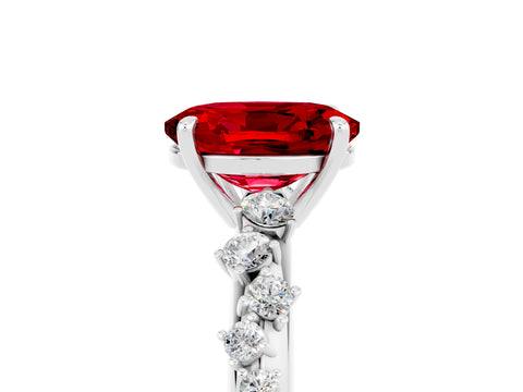 White gold Oval Cut Ruby Cluster Side Stone Solitaire Ring with Prong Setting_29