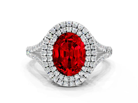 White gold Oval Cut Ruby Double Halo Ring with Split Shank and Prong Setting_24