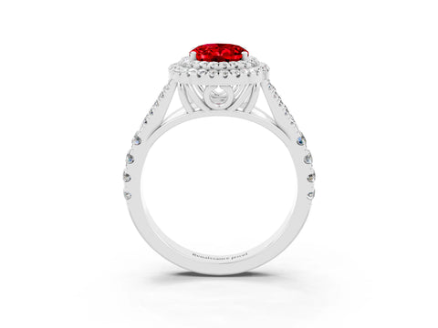 White gold Oval Cut Ruby Double Halo Ring with Split Shank and Prong Setting_27