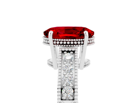 White gold Oval Cut Ruby Engagement Ring with Milgrain Channel Set Band and Prong Setting_5